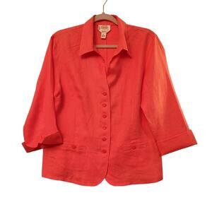 Talbot's Women's Irish  Linen 3/4 Sleeve Jacket Shirt Quiet Luxury Size 14